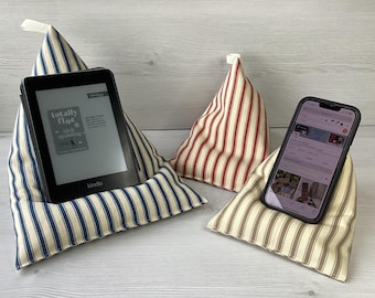 Striped Fabric Tablet Pillow Stand, Handmade Phone Holder