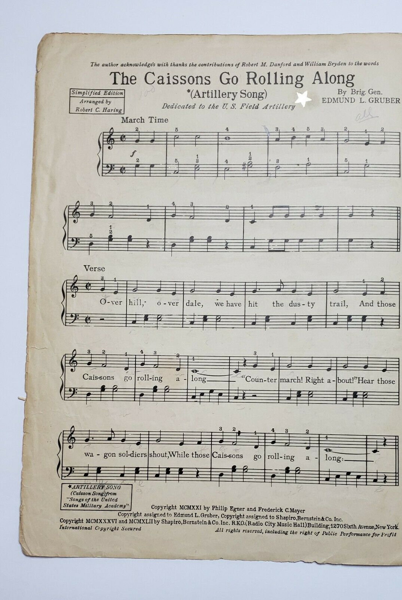 The Caissons Go Rolling Along 1921 Sheet Music Simplified | Etsy