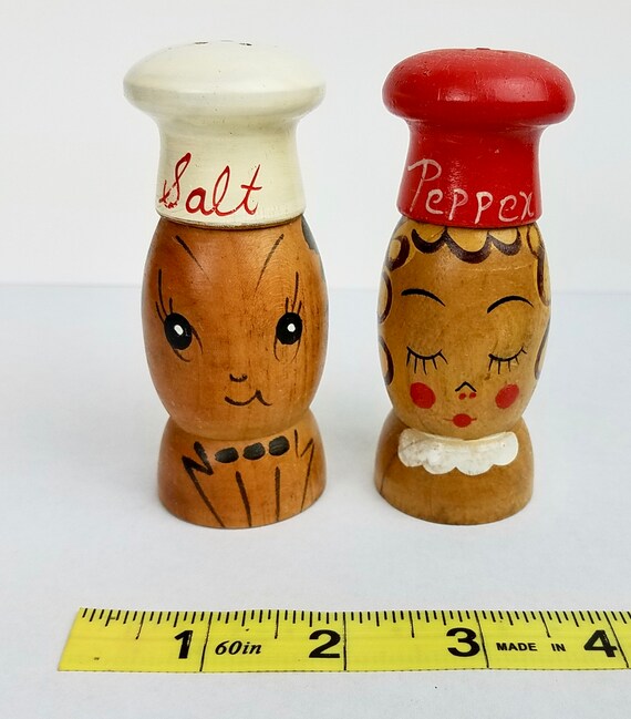 Vintage Salt And Pepper Shakers 1950s Wooden 50