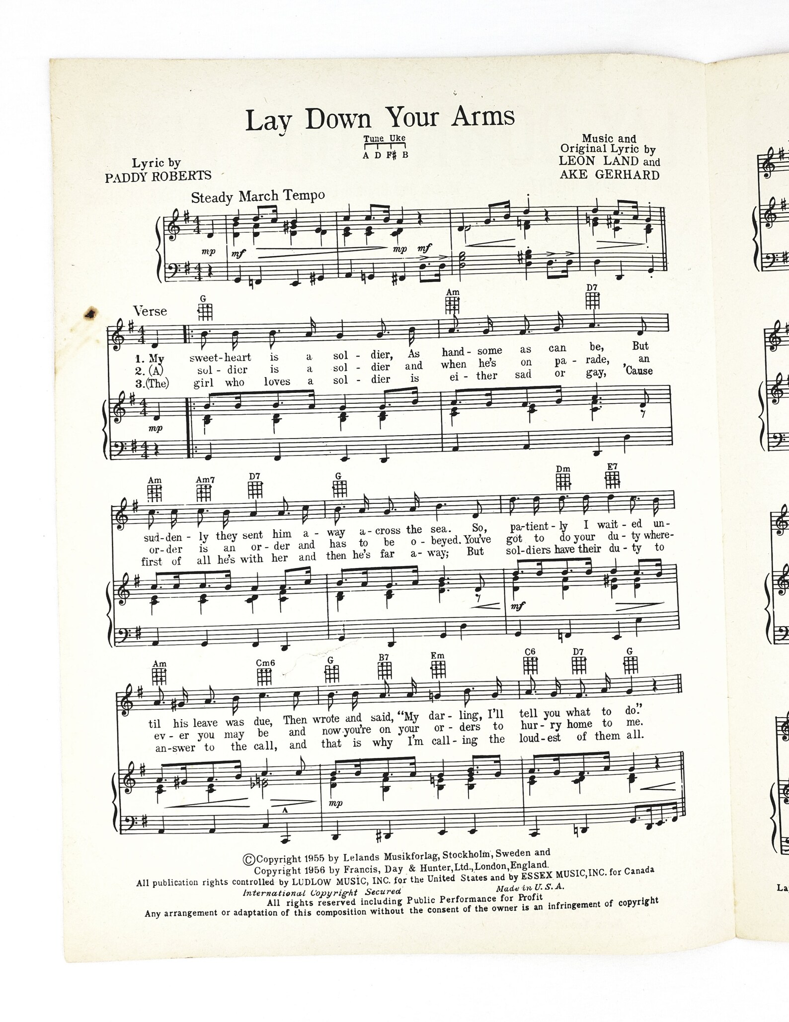 Lay Down Your Arms 1956 Sheet Music Etsy