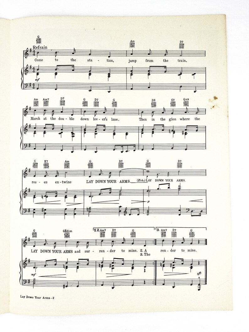Lay Down Your Arms 1956 Sheet Music Etsy