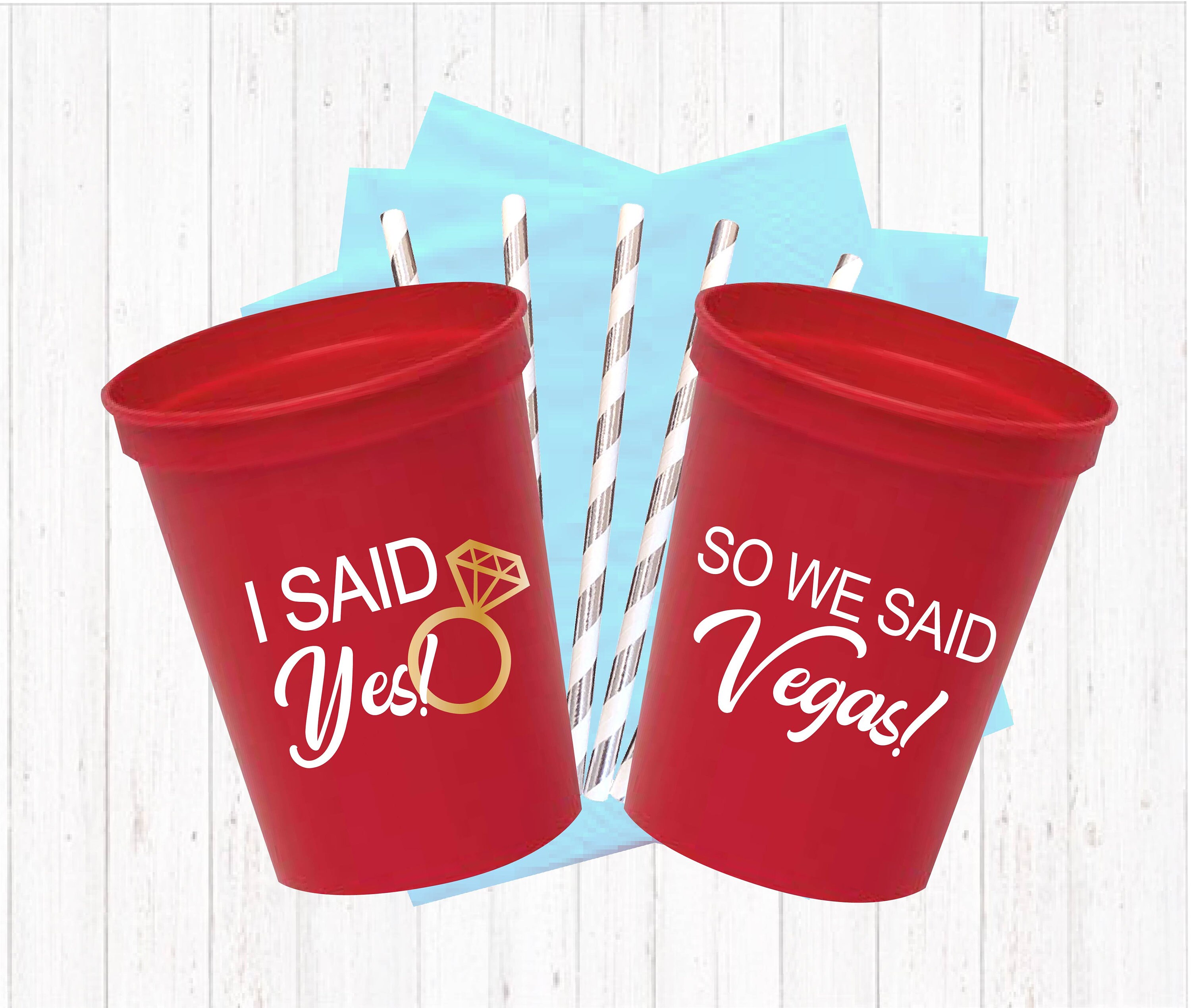 Las Vegas Wedding, Personalized Styrofoam Cups, Just Married, They