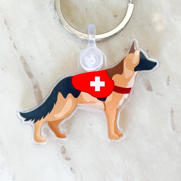 Service Dog Keychain with Stainless Steel Key Ring - A cute accessory to show service dog love! | German Shepherd | CaringPaw™