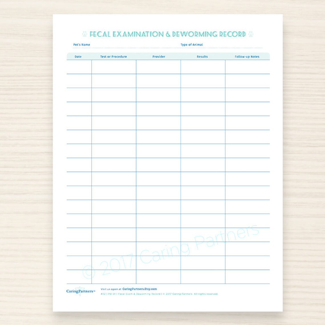 Pet Deworming &amp; Fecal Exam Records Chart Veterinary Record | Etsy