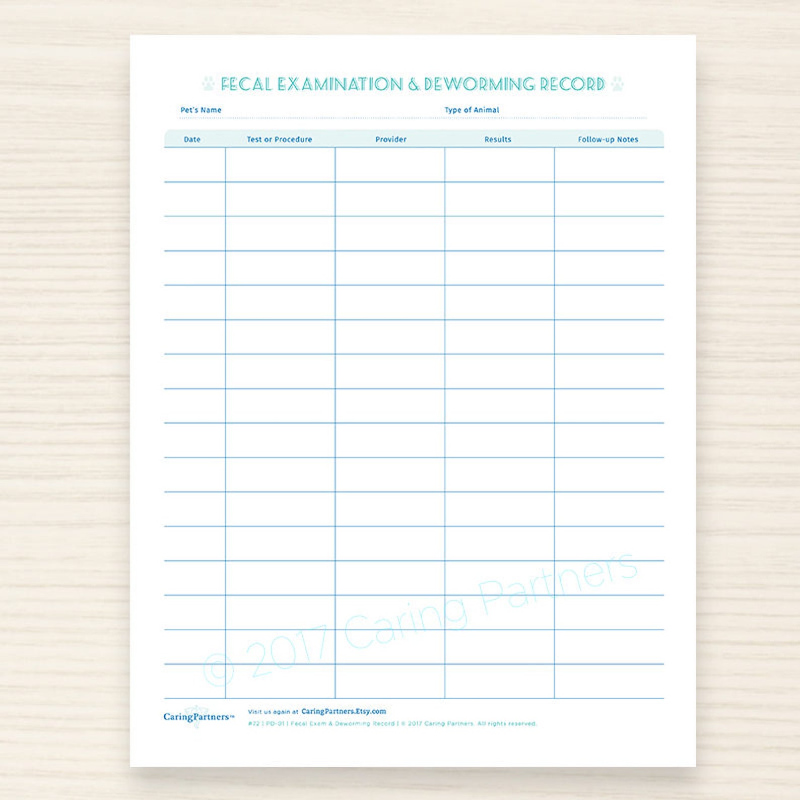 Pet Deworming &amp; Fecal Exam Records Chart Veterinary Record | Etsy