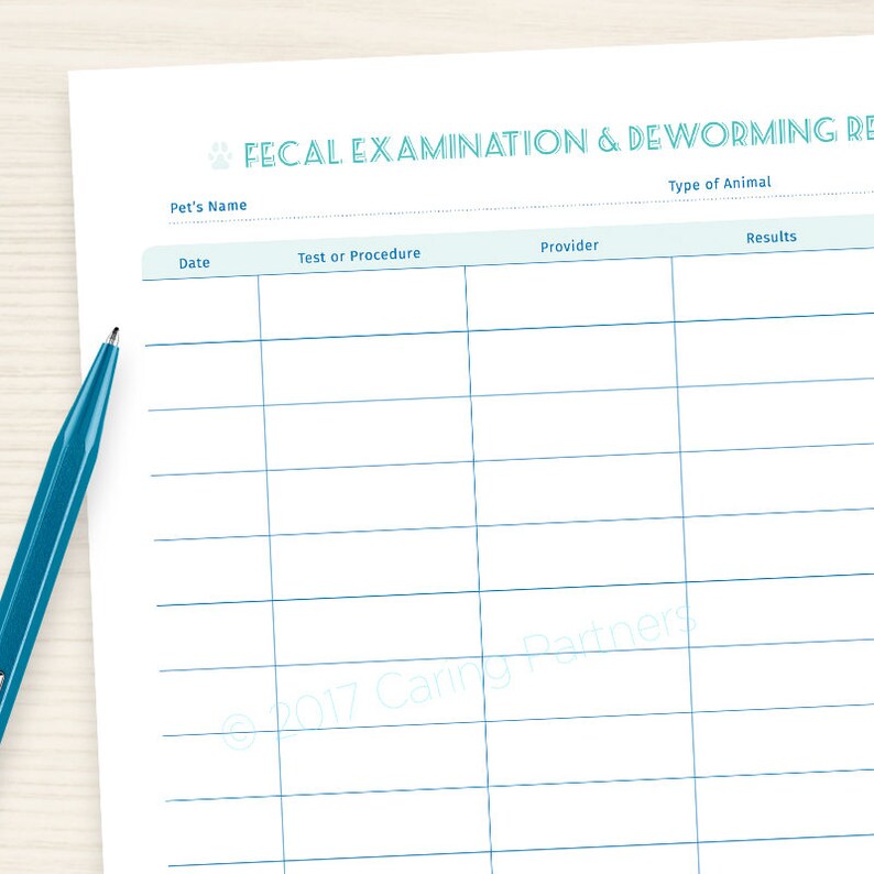 Pet Deworming & Fecal Exam Records Chart Veterinary Record Etsy