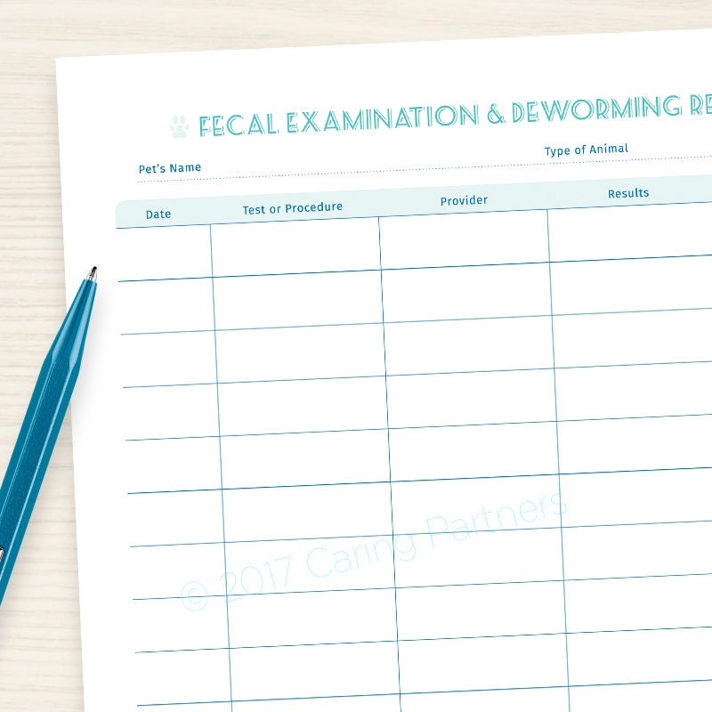 Pet Deworming &amp; Fecal Exam Records Chart Veterinary Record | Etsy