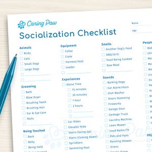 Socialization Checklist for Dog Training - Printable PDF, instant digital download! Socialize your dog or puppy like a pro! | CaringPaw™