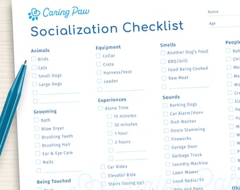 Socialization Checklist for Dog Training - Printable PDF, instant digital download! Socialize your dog or puppy like a pro! | CaringPaw™