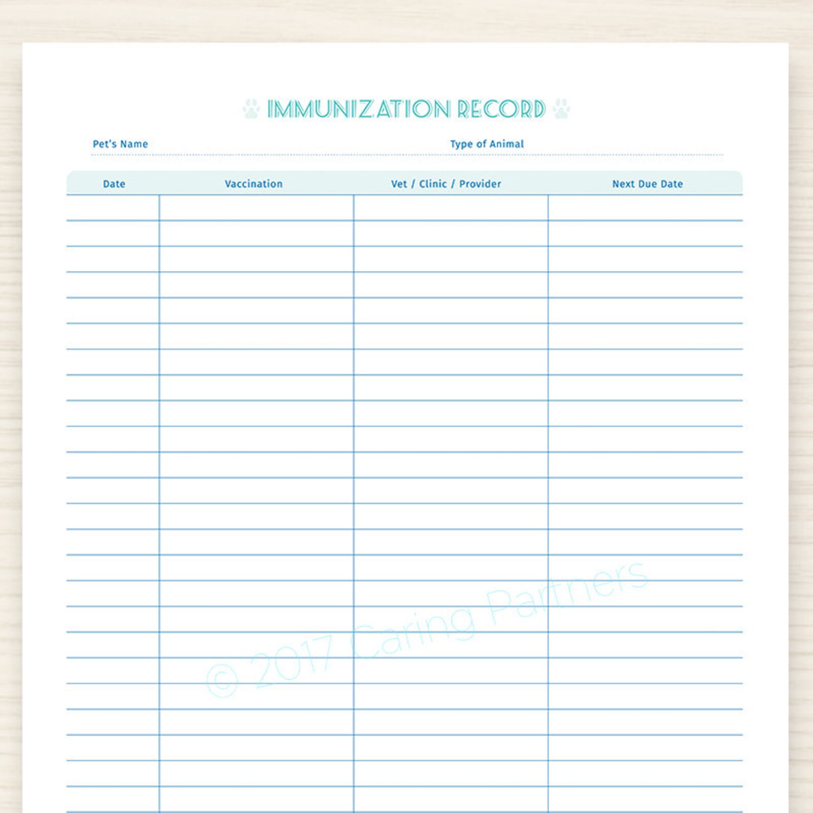 Free Printable Pet Vaccination Record