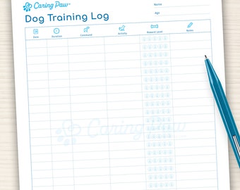Hondentrainingslogboek afdrukbare PDF - Goed voor puppy's, begin vandaag nog met het bijhouden van uw trainingssessies! Direct digitaal downloaden! | CaringPaw™