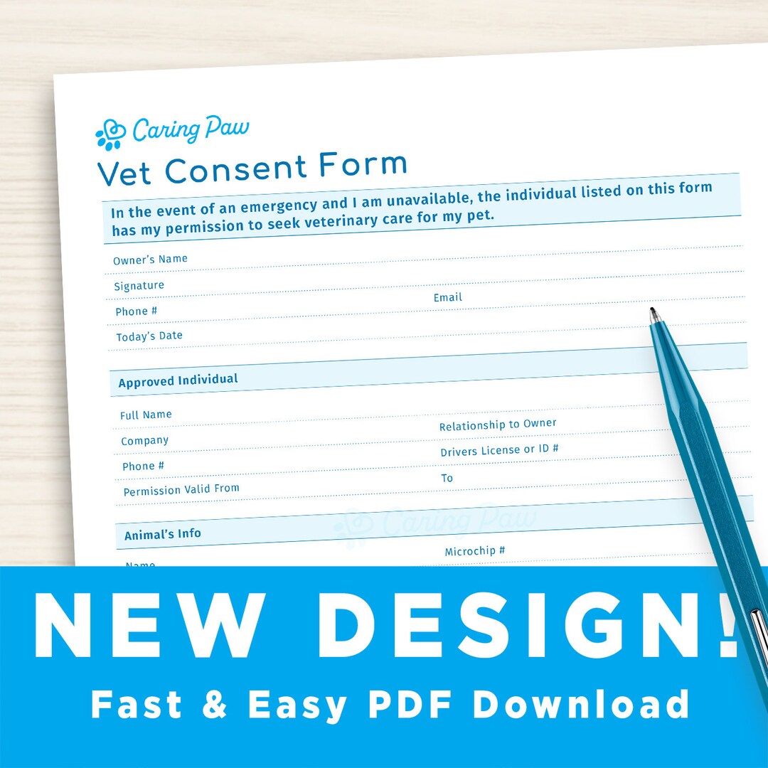 Vet Care Consent Form Emergency PDF Instant Download Give Etsy