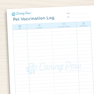 Pet Vaccination Log - Veterinary Record - Printable PDF - For keeping track of your dog or cat&#39;s shots and vaccinations! | CaringPaw™