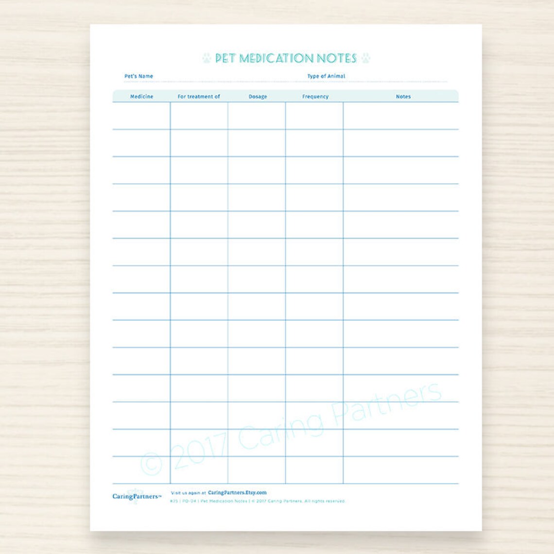 Pet Medication Notes Veterinary Record Printable PDF Etsy