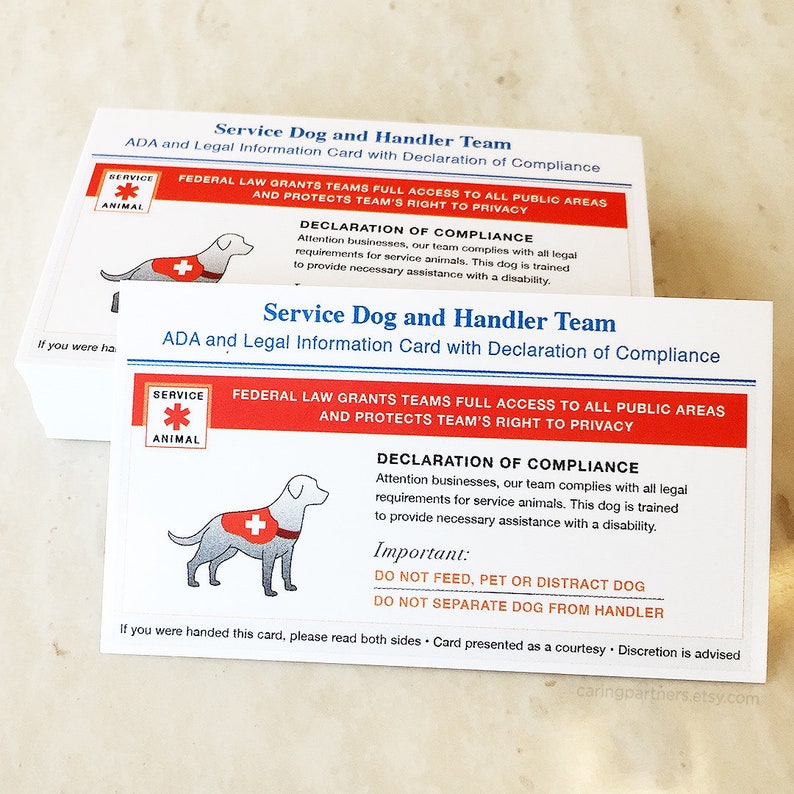 ADA Law Cards for Service Dogs Declaration of Compliance Etsy