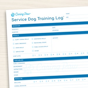 The Original Service Dog Training Log™ - Trainers en eigenaren van servicehonden, dit formulier is voor jou! Puppy- en volwassen hondentraining PDF | CaringPaw™