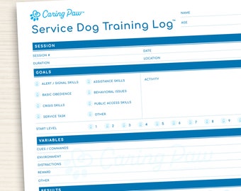 The Original Service Dog Training Log™ - Service dog trainers and owners, this form is for you! Puppy & Adult Dog Training PDF | CaringPaw™