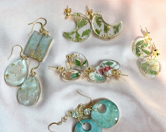 Pendientes de resina de flores secas reales