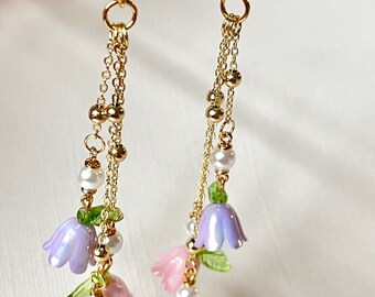 Dangle flower and faux pearl fairy earrings