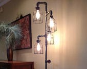Pipe Floor Lamp 4-fixture Steel Cages INCLUDES DIMMER switch DOESN 39 T include Bulbs Living Room Steampunk