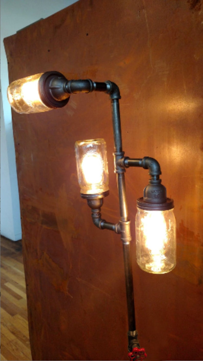Pipe Floor Lamp 3-fixture Living Room Steampunk Mason Jar DOES | Etsy