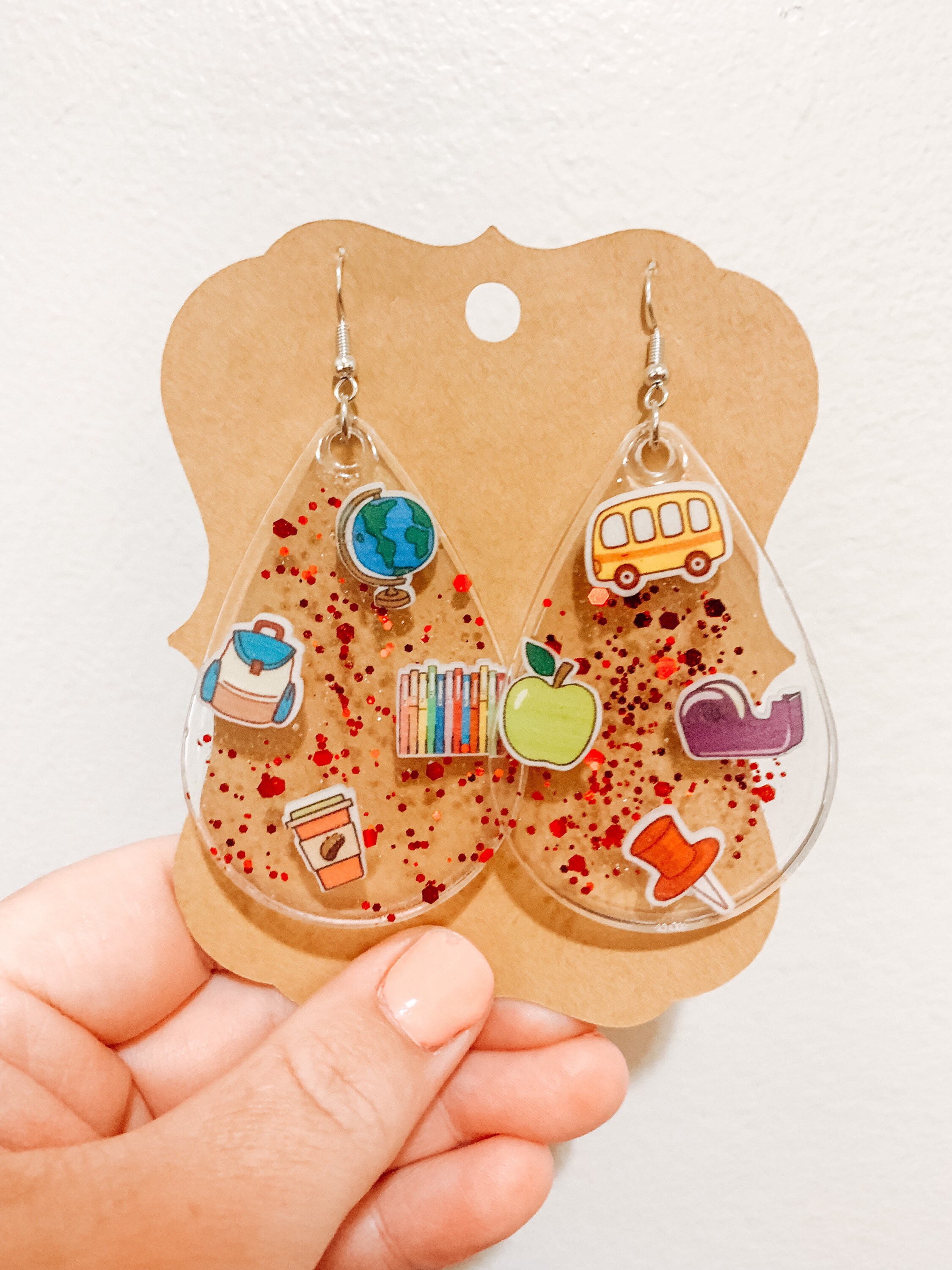 Teacher Earrings Resin Dangle Earrings Etsy