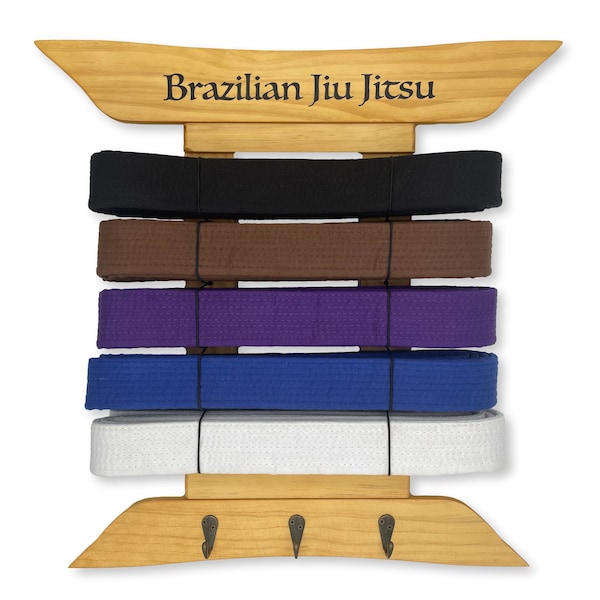 Brazilian Jiu Jitsu Belt Display | BJJ 5 Belt Rack & Medals Hanger | White to Black | Martial Arts Belt Holder Case | Practitioners Gift Oss