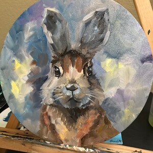 Hare Original Oil Painting Hare Portrait Animal Art Easter Bunny Little Bunny Painting Animal Lover Nursery Animals Small Artwork 10 by 10”