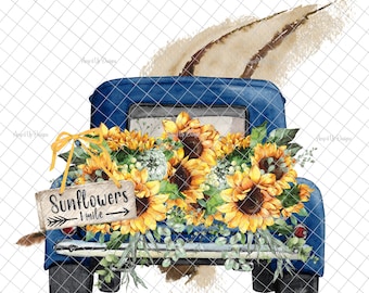 Free Old Truck With Sunflowers Svg SVG PNG EPS DXF File