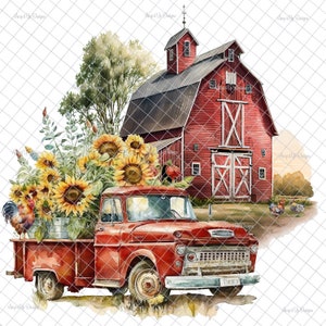 Farm Clear Laser printed Waterslide image, tumbler  supplies, barn images,sunflower truck, farm, red truck, sunflowers, waterslide decals