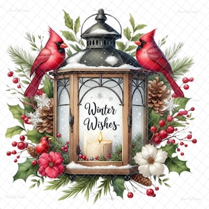 Deseos de invierno PNG, descarga digital, colgador de puerta PNG, adorno navideño digital cardenal, sublimación, imágenes de tobogán de agua, gráficos de vaso.