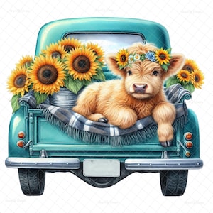 Summer sunflower truck  PNG, highland cow, Sublimation, digital, truck decal, sunflowers, truck images, waterslide images, tumbler graphics