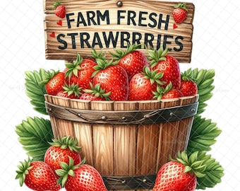 Farm fresh strawberries PNG, Digital download, Sublimation, strawberry image, strawberry decal, strawberry waterslide image, tumbler graphic