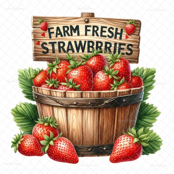 Farm fresh strawberries PNG, Digital download, Sublimation, strawberry image, strawberry decal, strawberry waterslide image, tumbler graphic