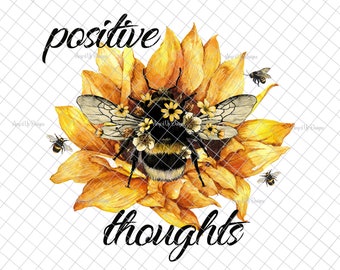 Positive thoughts Clear Laser printed Waterslide image, Bee decal, Bee tumblers, bee image, bee graphics tumbler supplies, waterslide decals