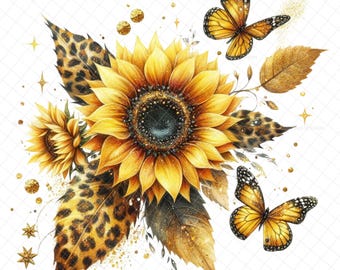Leopard sunflowers PNG, digital download, DTF, Sublimation, PNG graphics, waterslide images, tumbler Sunflower quotes, Sunflower image