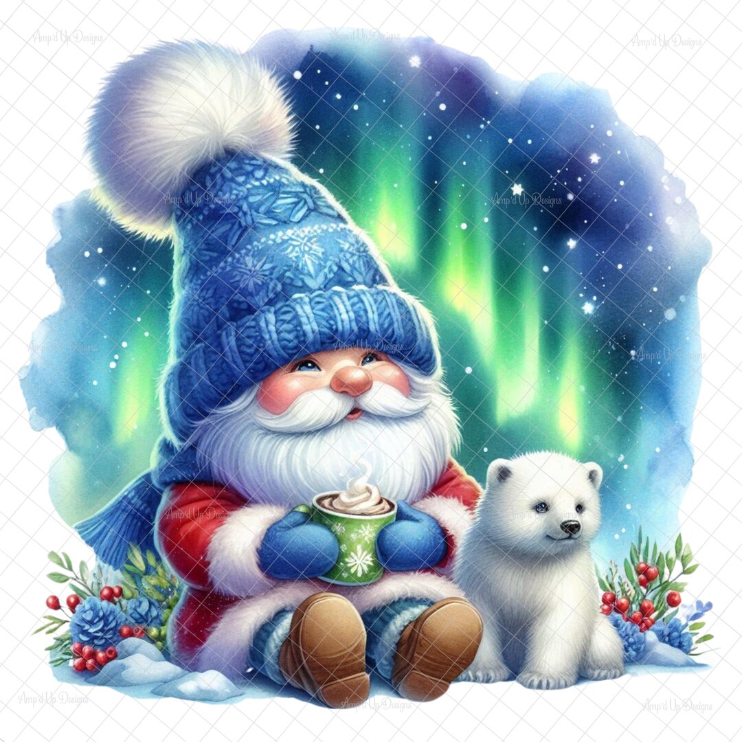 Northern Lights Gnome PNG, PNG Graphics, Sublimation, Digital, Winter