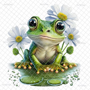 Frog with daisies Clear Laser printed Waterslide image, frog image, frog decal, cute frog on lily pad, tumbler supplies, waterslide decals,