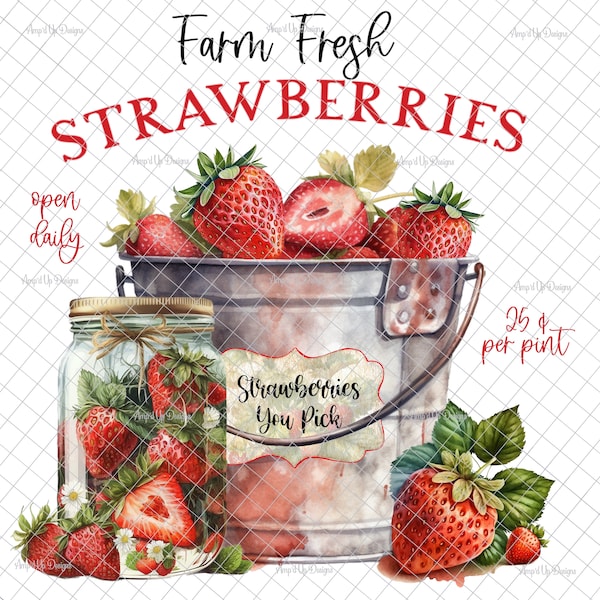 Farm strawberries PNG, Digital download, Sublimation, strawberry image, strawberry decal, strawberry waterslide images, tumbler graphics