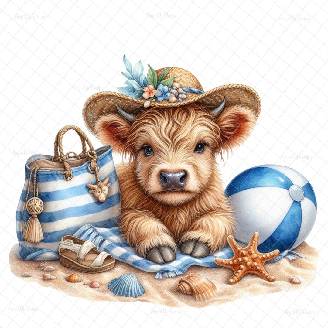 Beach Cow Pattern Background Beach Bum Cow PNG, Digital Download, Sublimation, Summer Cow, Highland ...