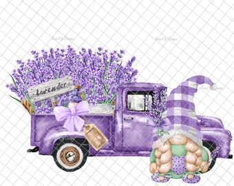 Lavender gnome truck PNG, PNG graphics, Sublimation, gnome image, gnome decal, lavender, lavender decal, waterslide images, tumbler graphics
