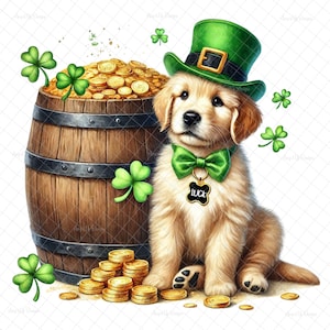 Beaucoup de chance PNG, graphiques PNG, trèfle à quatre feuilles, porte-bonheur, images de toboggan aquatique, sublimation, numérique, DTF, Saint-Patrick, chiot png, chiot