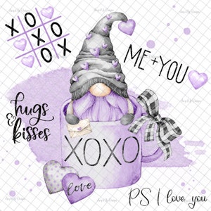 Valentines Gnom PNG, PNG Grafik, Niedlicher Wichtel, Valentinstag Decal, xoxo, Sublimation, digitaler Download, Wasserschiebebilder, Becher Grafik,