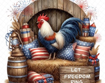 Patriotic Roosters PNG, PNG graphics, rooster decal, Sublimation, fireworks, rooster download, digital, DTF, waterslide image, tumbler