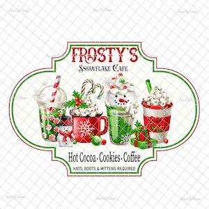 Christmas Cafe clear Laser printed Waterslide, Christmas tumblers, frosty decal, gnome images, Christmas waterslides,tumbler supplies