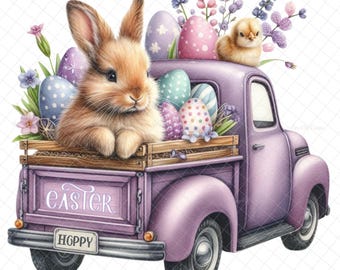 Easter truck PNG, Sublimation, Digital, DIY, Easter bunny, DTF, Egg hunter, Easter truck, png graphics, waterslide images, tumbler graphics