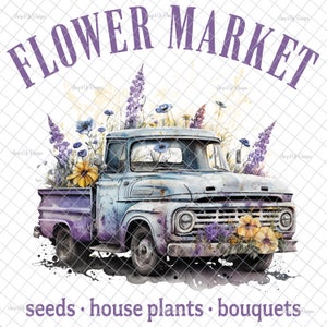 Flower market clear Laser printed Waterslide, vintage truck, truck decal, floral , lavender flowers, truck waterslides,tumbler supplies