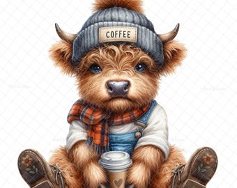 Coffee cow PNG, highland cow PNG, funny decal, highland cow, Sublimation, funny cow, DTF, digital download, cow waterslide images, tumblers