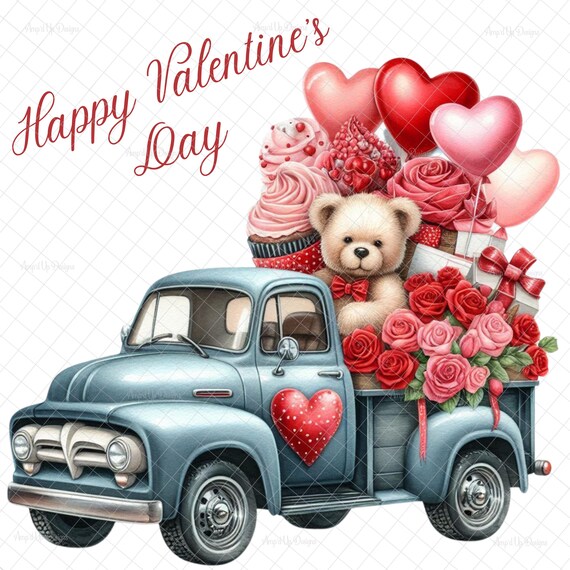 Happy Valentines Day Truck Heart Carrying Love Heart Costume T-Shirt Happy Valentines Day Truck Heart Carrying Love Heart Costume T-Shirt