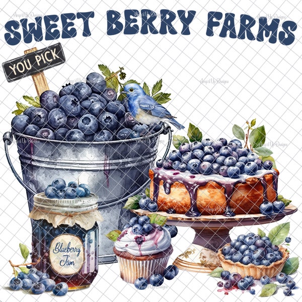 Blueberry Farm PNG, digital download, sublimation, blueberry jam,  bird, blueberry tumblers, waterslide images,sublimation,tumbler graphics
